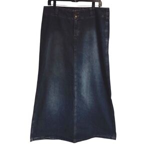 H&M Divided Vintage Jean Denim Maxi 100% Cotton Back Slit Belt loop Skirt sz 12